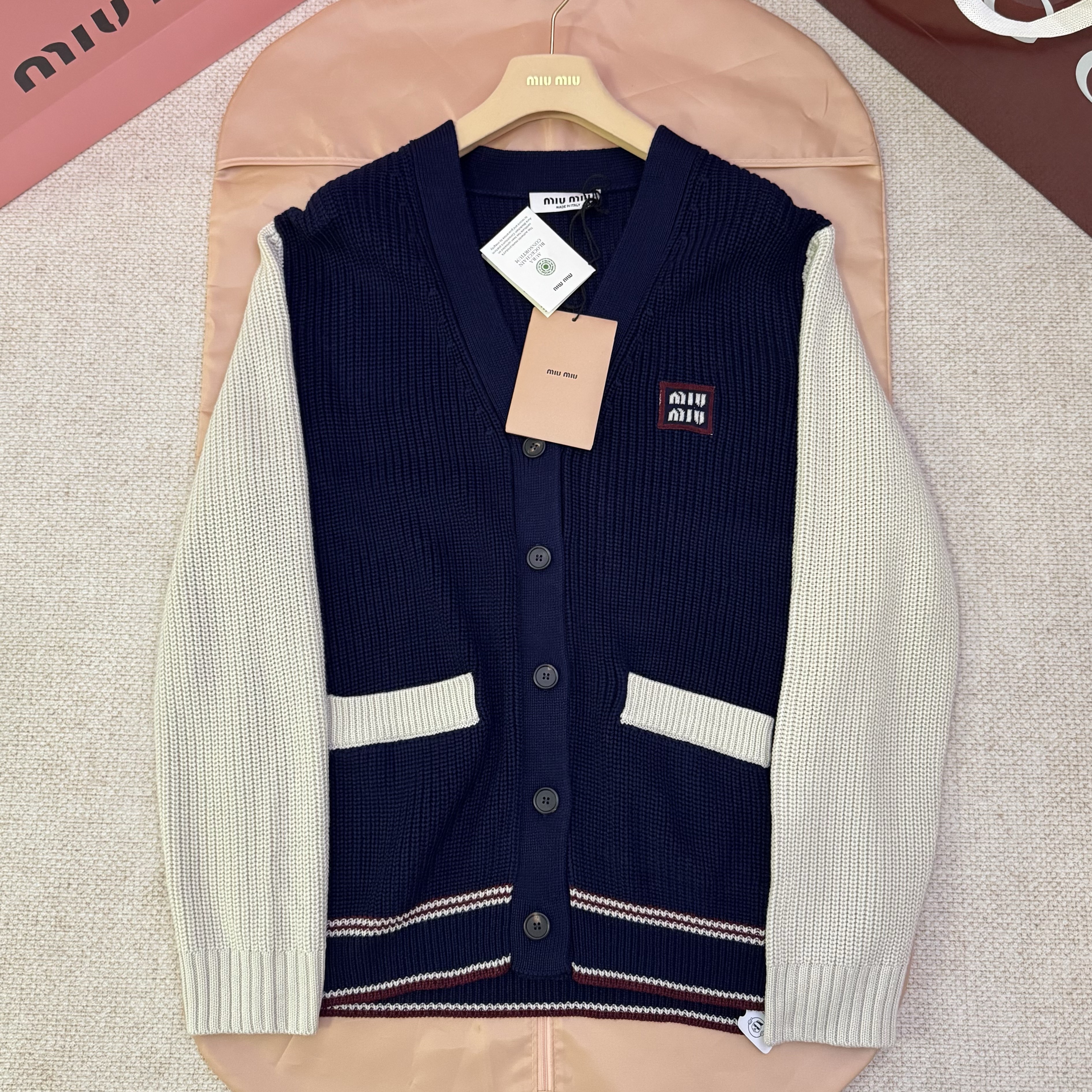 MIUMIU 미우미우 울 앤 캐시미어 가디건 네이비 #17266114