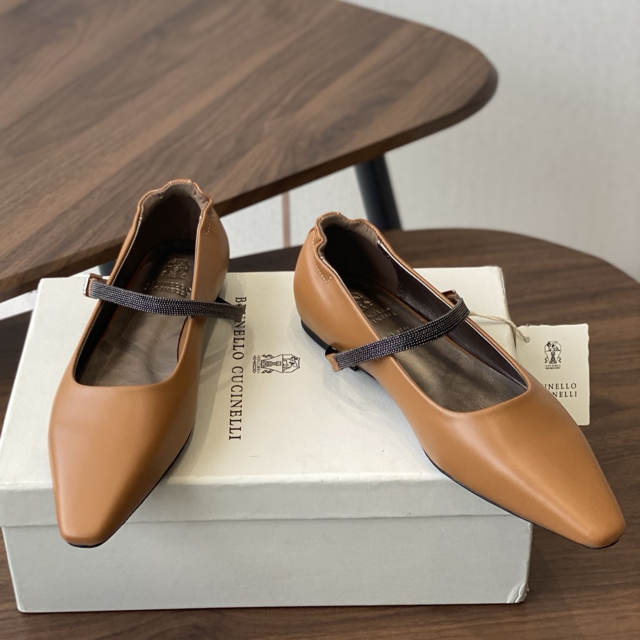 BRUNELLO CUCINELLI 브루넬로 쿠치넬리 브라운 레더 포인트 발렛 #18110123