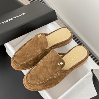 CHANEL 샤넬 스웨이드 로퍼 뮬 슬리퍼 #186124