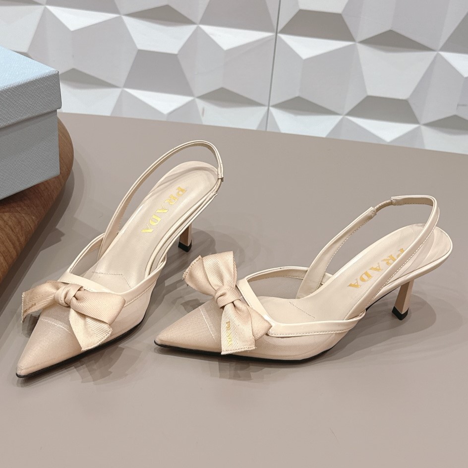 PRADA 프라다 보우 디테일 가죽 슬링백 힐 펌프스 #1826127