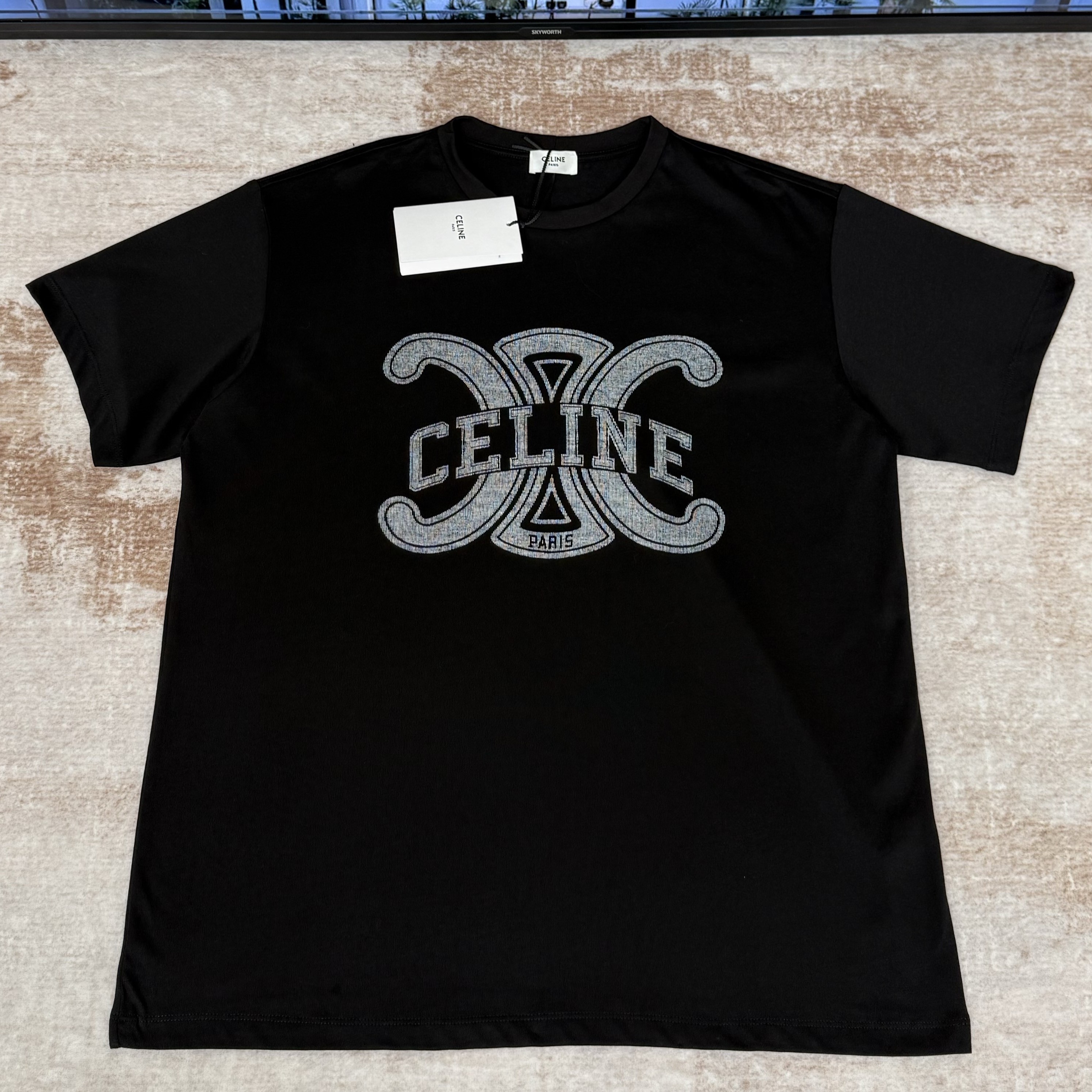 CELINE 셀린느 루즈 티셔츠 코튼 저지 블랙 화이트 #20266313