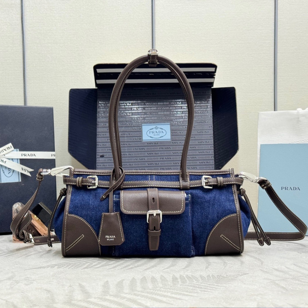 PRADA 프라다 보니 가죽 핸드백 32cm (데님) 1BA426