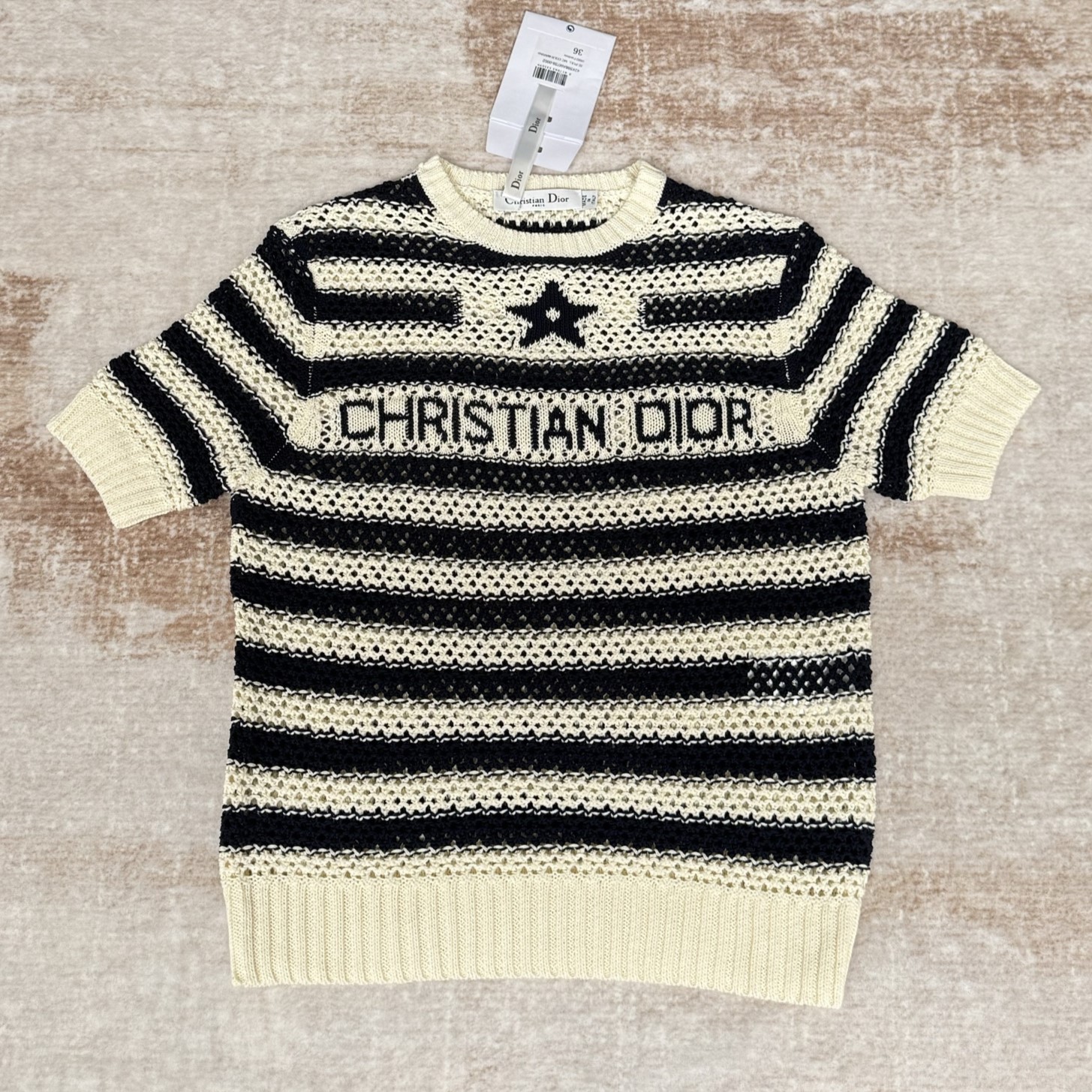 DIOR 디올 마리네르 숏슬리브 스웨터 에클루 블랙 #14366316