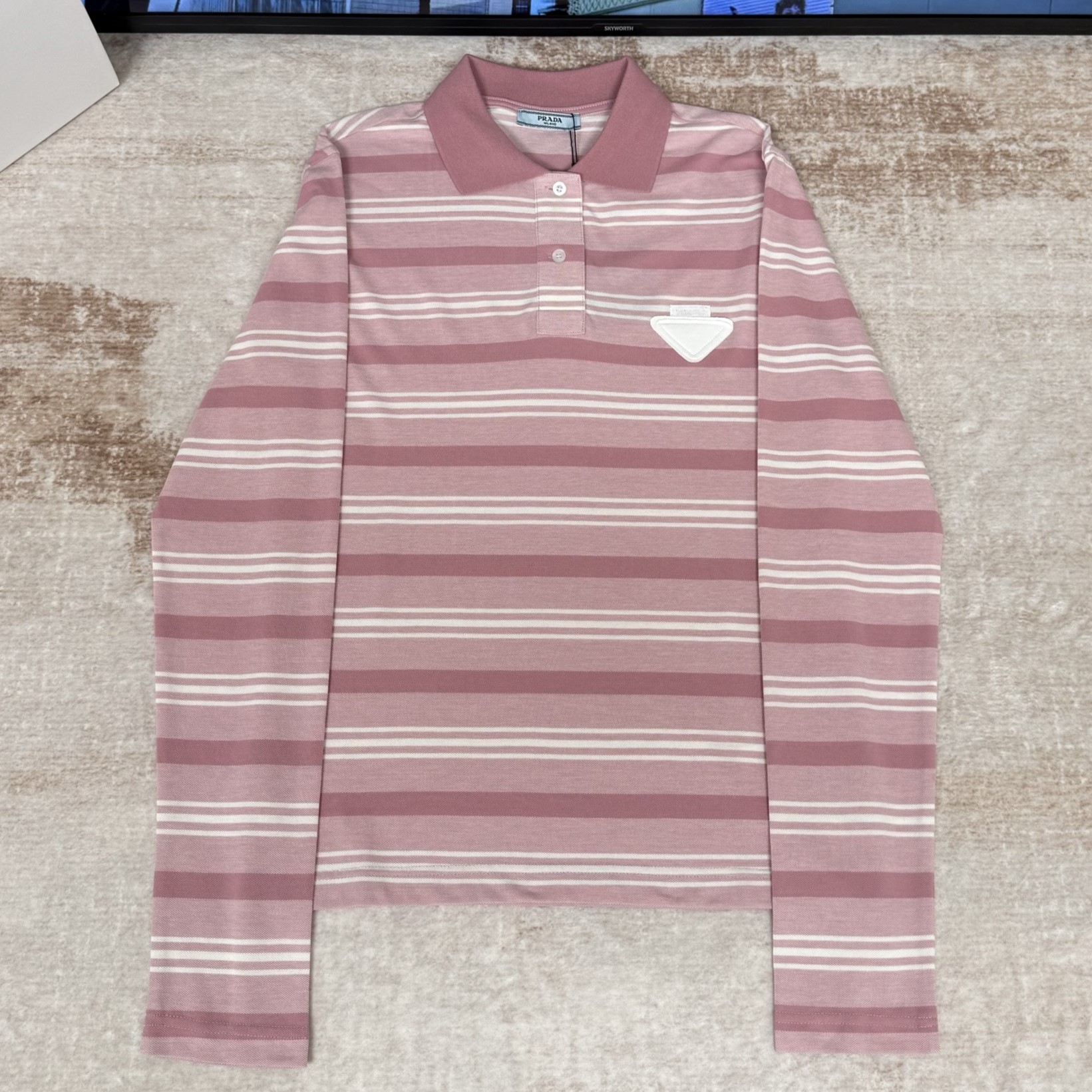 PRADA 프라다 스트라이프 긴팔 폴로 셔츠 #17396320