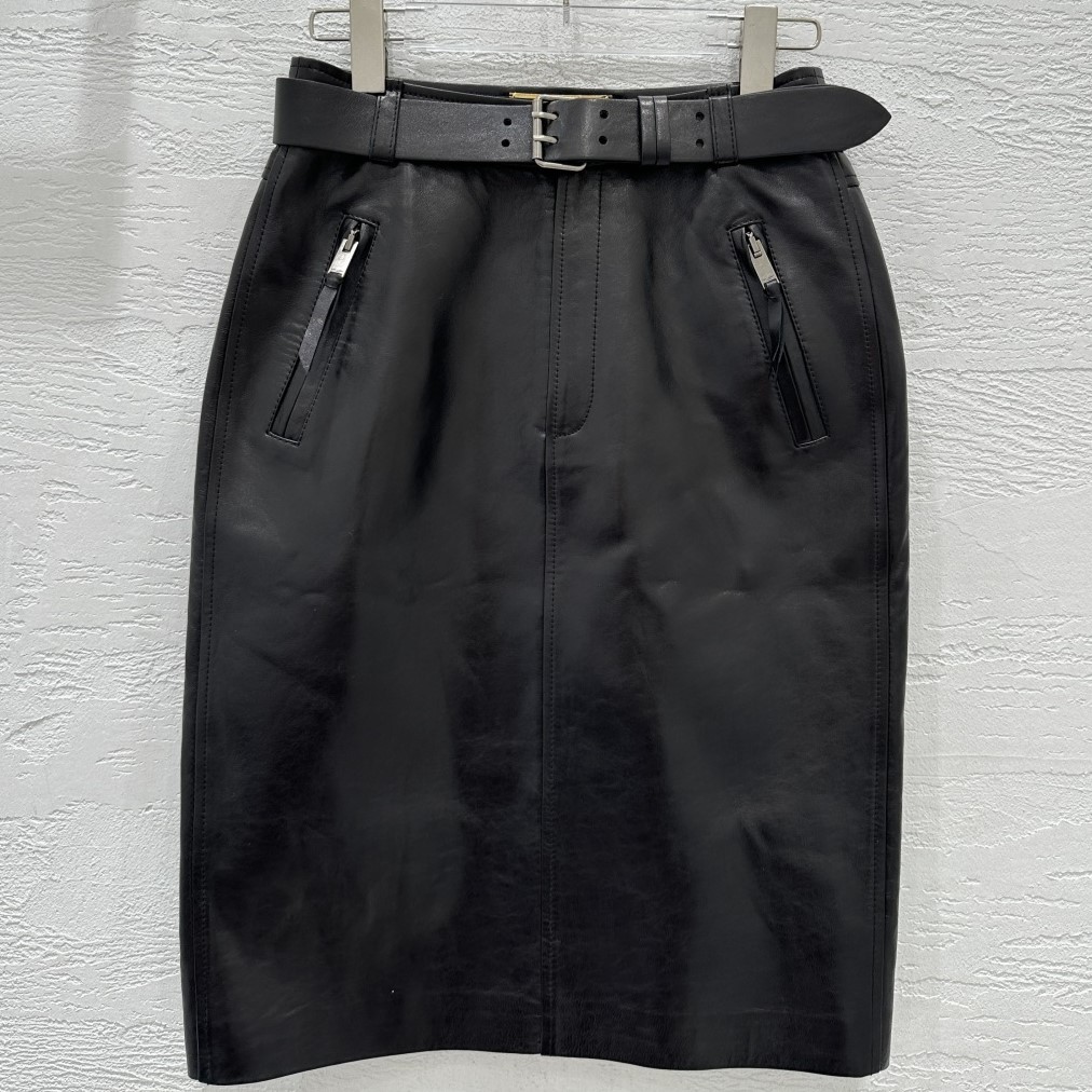 SAINT LAURENT 생로랑 블랙 가죽 팬슬 스커트 #16496326