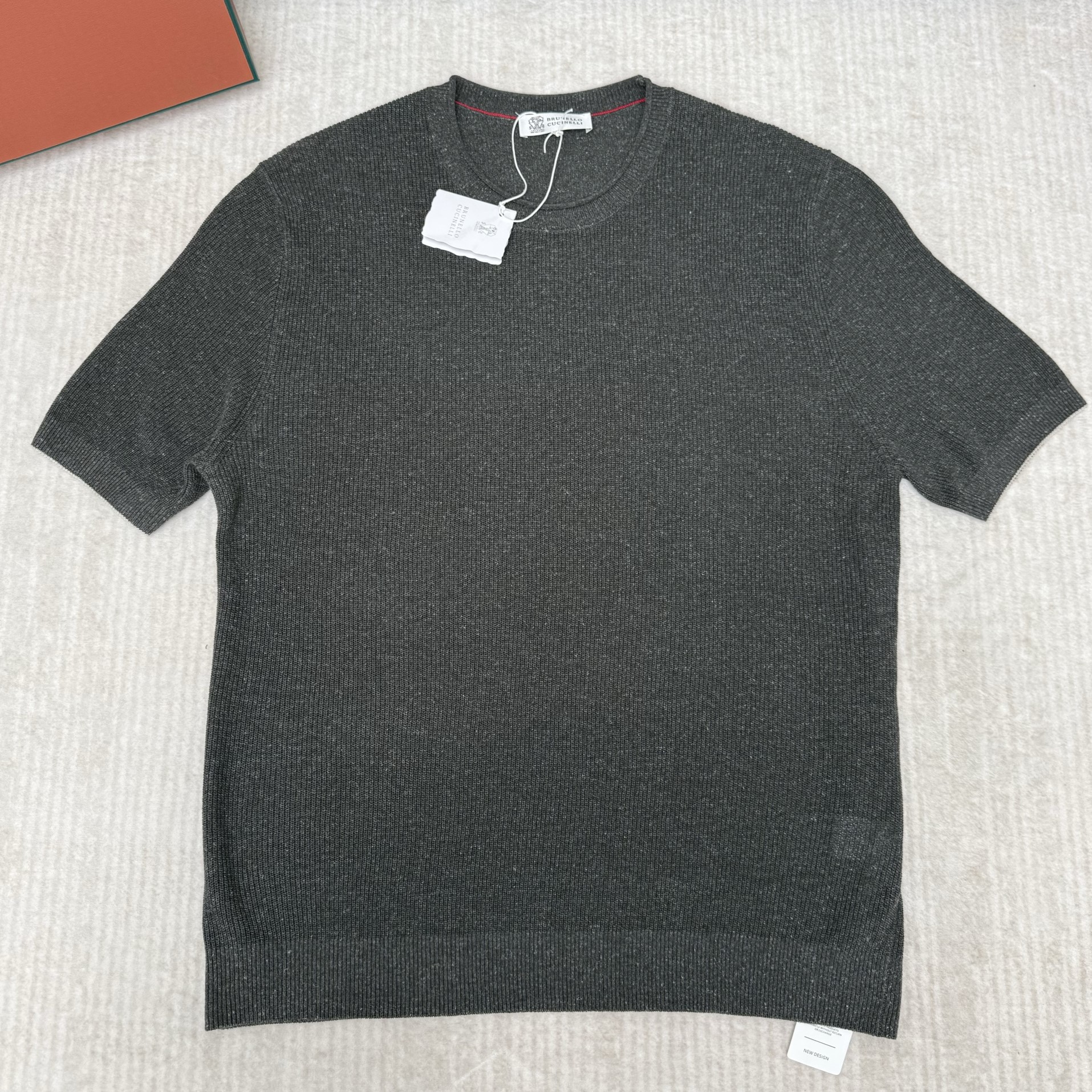 Brunello Cucinelli 브루넬로 리넨 & 코튼 텍스처 리브 니트 크루넥 티셔츠 #23146422