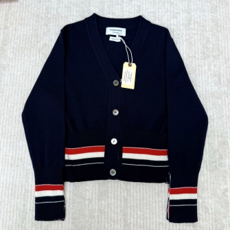 THOM BROWNE 톰브라운 클래식 코튼 브이넥 RWB 스트라이프 가디건 #186423