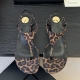 SAINT LAURENT 생로랑 카산드라 레오파드 프린트 그로그랭 웨지 샌들 #1896521