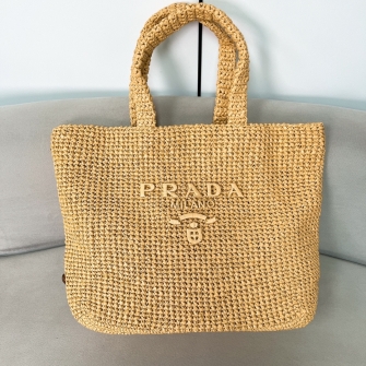 PRADA 프라다 라피아 가죽 쇼핑백 라지 1BG653