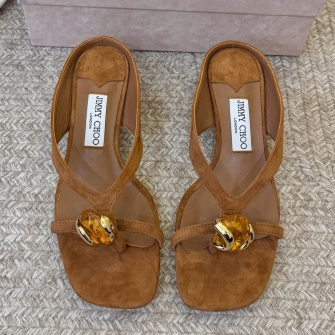 Jimmy Choo 지미추 에메리 스톤 35 탠 스웨이드 샌들 뮬 (Emeri Stone 35 Tan Suede Sandals)